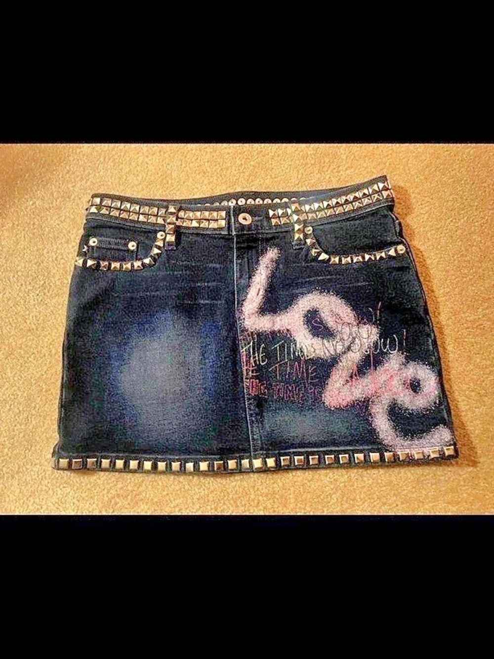 Express y2k Studded Denim Mini Skirt Black Size 1/2